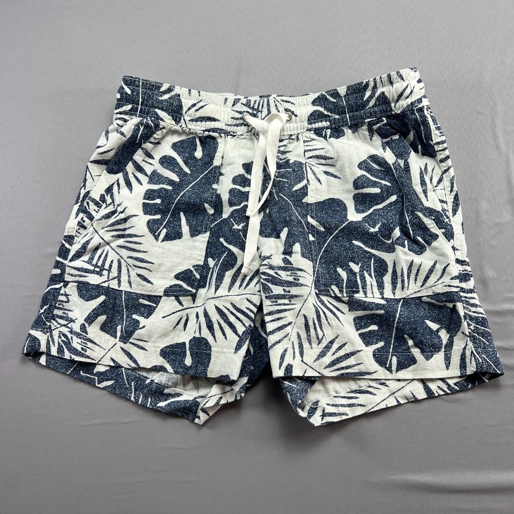 Nautica Shorts Womens S Blue White Tropical Leaf Print Mid Rise Drawstring Waist